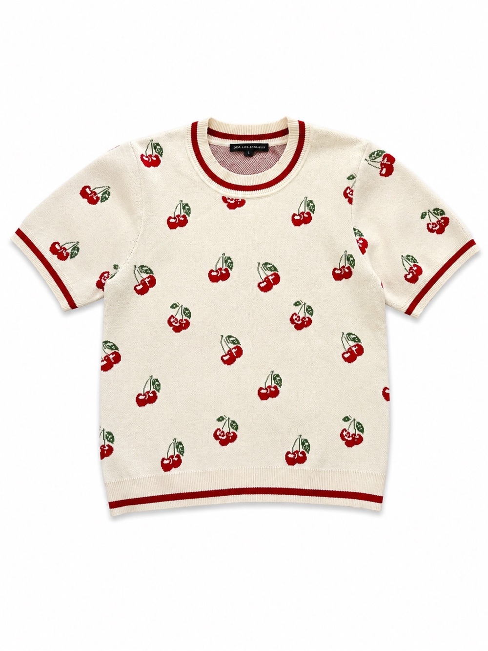 Adrianna Papell Women's Cherry Print Short Sleeve Sweater Small Novelty Coquette